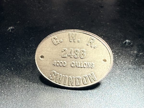 7 1/4" GWR Tender Builders Plate - Etched Brass